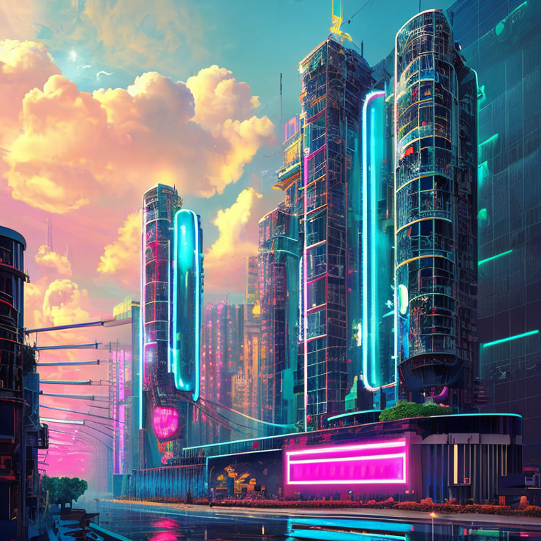 00098-3248164266-Heaven if it were cyberpunk, volumetric, neon, clouds, bright lights, angelic, beautiful scenery.png